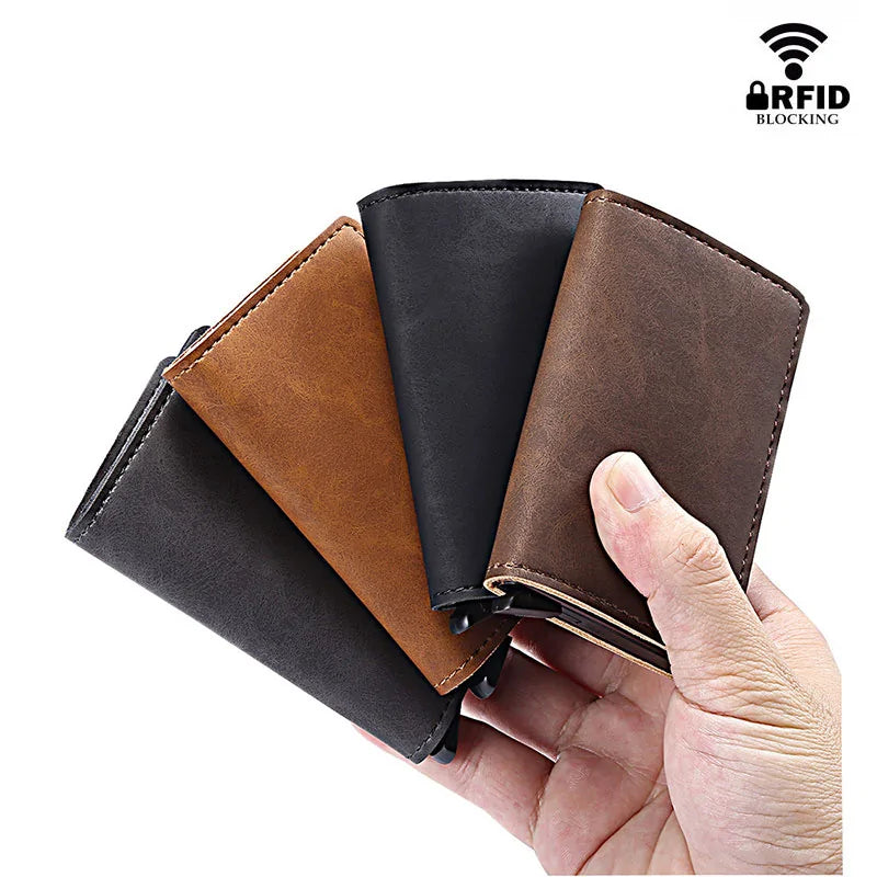 RFID Lock Vintage Automatic Leather Credit Card Holder