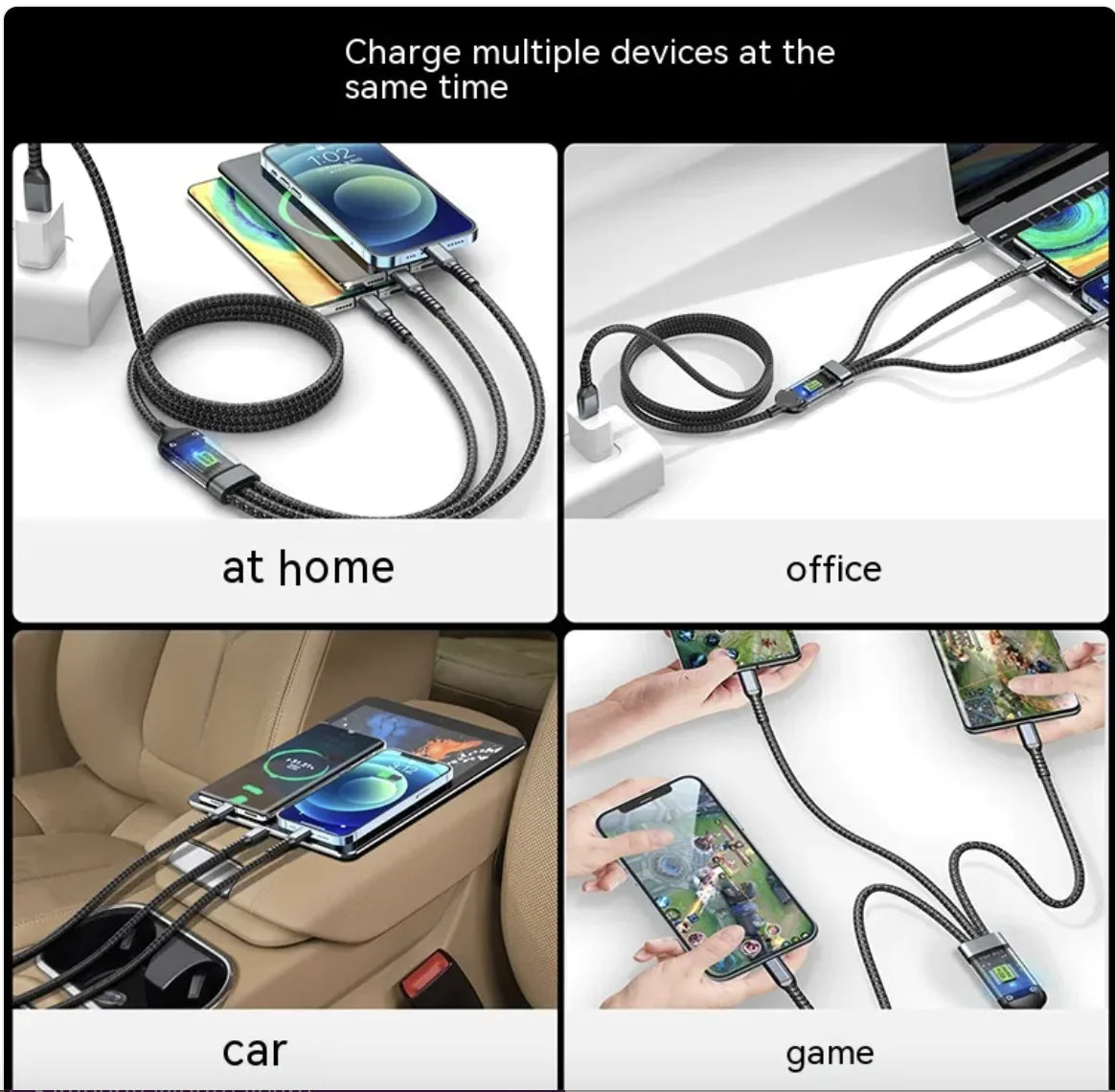 3-in-1 Mobile Phone Data Cable with Light & Super-Fast 6A Charging