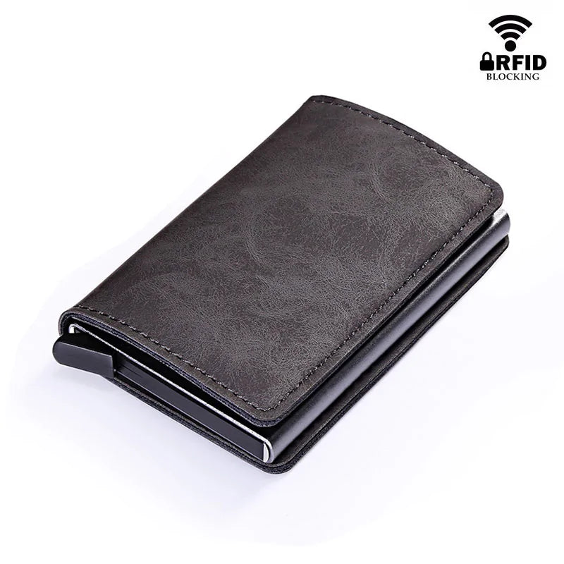 RFID Lock Vintage Automatic Leather Credit Card Holder